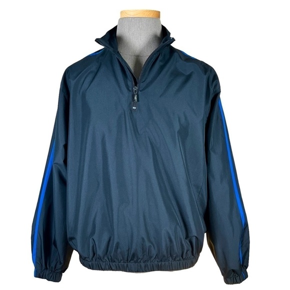 Champions Tour Men’s 1/4 Zip Black Windbreaker With Blue Stripes Medium EUC - Picture 1 of 10